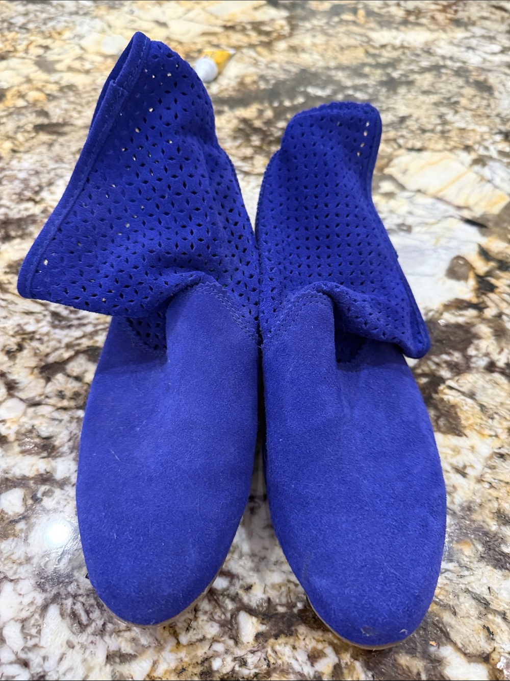 Cougar Royal Blue Suede Perforated Fold-Over Ankle Boots